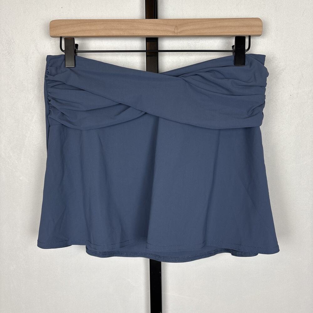 NEW Karla Colletto Crossover Swim Cover Up Skirt Small Blue Italian Fabric Beach